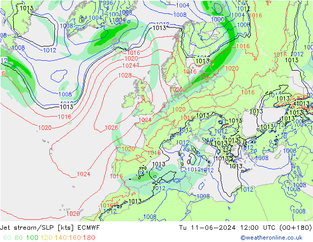 Jet stream ECMWF Ter 11.06.2024 12 UTC