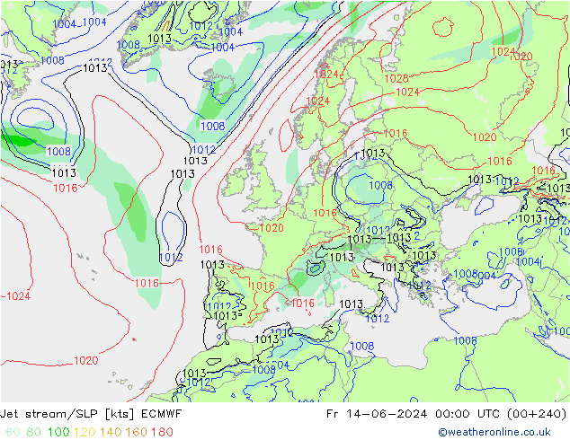 Jet Akımları/SLP ECMWF Cu 14.06.2024 00 UTC