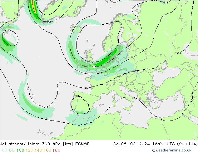 Corrente a getto ECMWF sab 08.06.2024 18 UTC