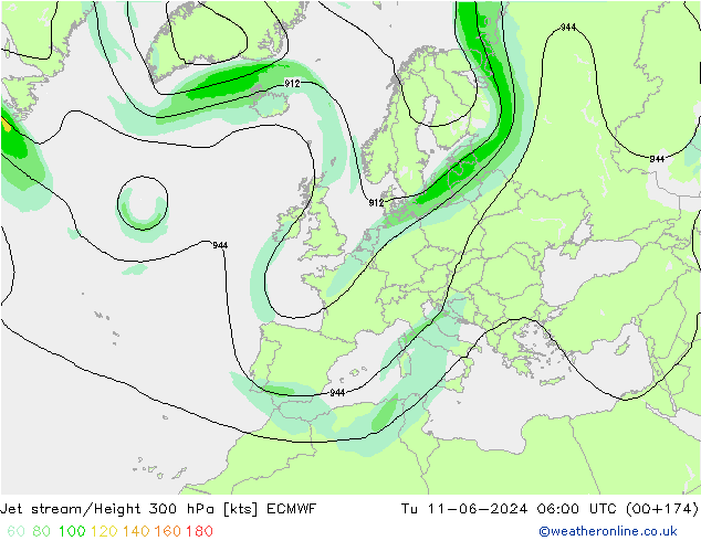 Straalstroom ECMWF di 11.06.2024 06 UTC