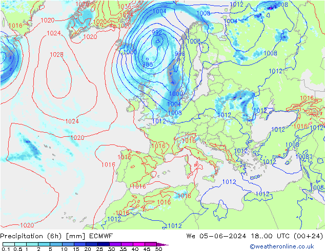 Z500/Yağmur (+YB)/Z850 ECMWF Çar 05.06.2024 00 UTC