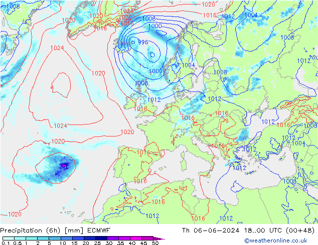 Z500/Rain (+SLP)/Z850 ECMWF jeu 06.06.2024 00 UTC