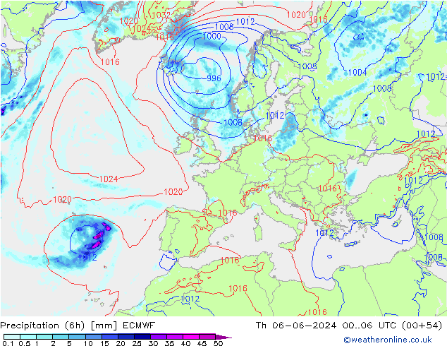 Z500/Rain (+SLP)/Z850 ECMWF  06.06.2024 06 UTC