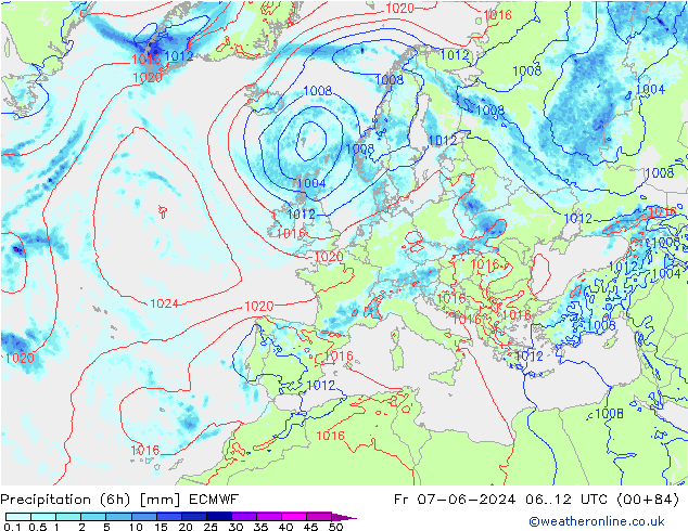 Z500/Rain (+SLP)/Z850 ECMWF Fr 07.06.2024 12 UTC