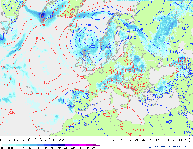 Z500/Rain (+SLP)/Z850 ECMWF Fr 07.06.2024 18 UTC