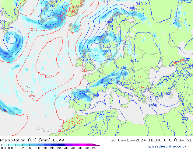 Z500/Yağmur (+YB)/Z850 ECMWF Paz 09.06.2024 00 UTC