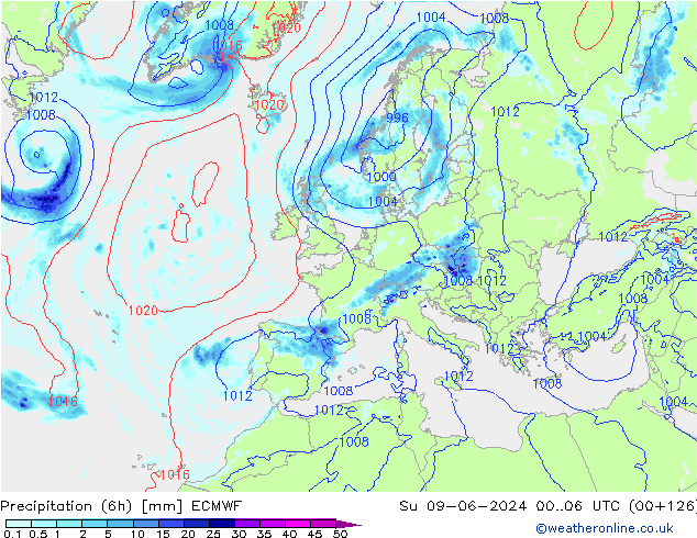 Precipitação (6h) ECMWF Dom 09.06.2024 06 UTC