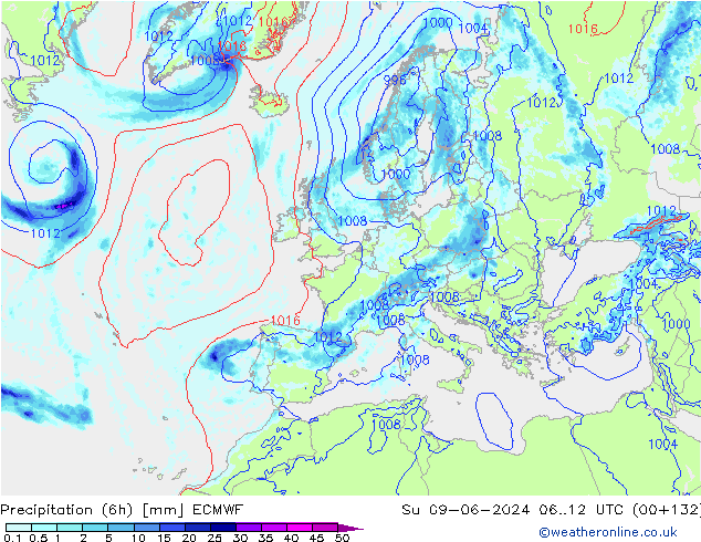 Z500/Rain (+SLP)/Z850 ECMWF Su 09.06.2024 12 UTC