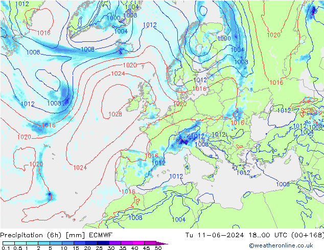 Z500/Rain (+SLP)/Z850 ECMWF Di 11.06.2024 00 UTC