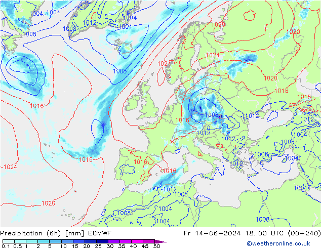 Précipitation (6h) ECMWF ven 14.06.2024 00 UTC