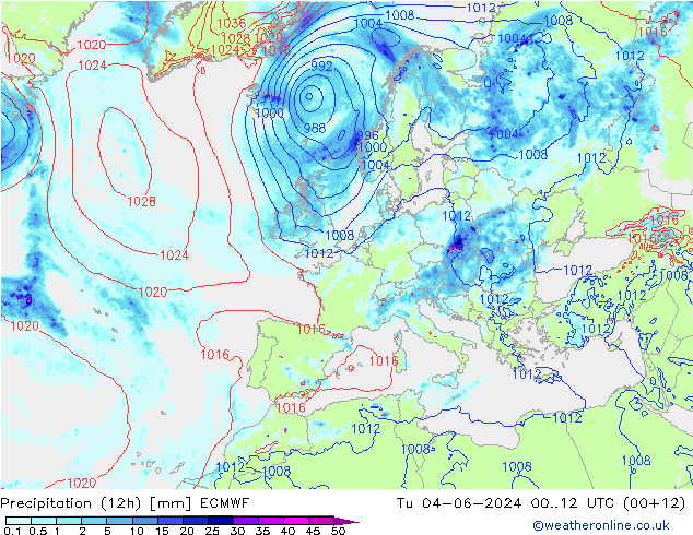 Precipitazione (12h) ECMWF mar 04.06.2024 12 UTC