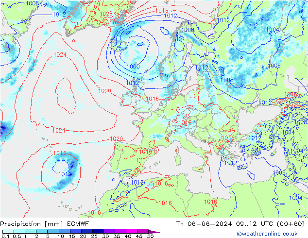 Precipitazione ECMWF gio 06.06.2024 12 UTC