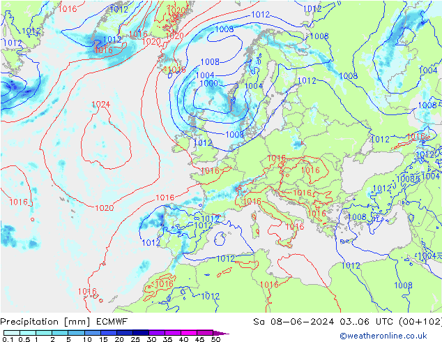 Precipitation ECMWF Sa 08.06.2024 06 UTC