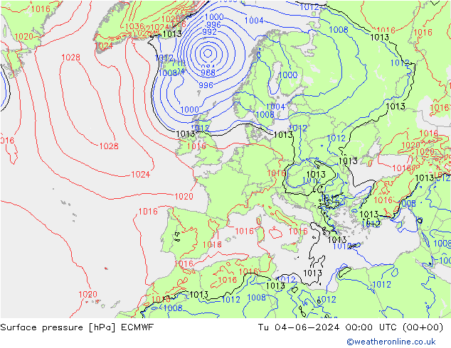 Pressione al suolo ECMWF mar 04.06.2024 00 UTC