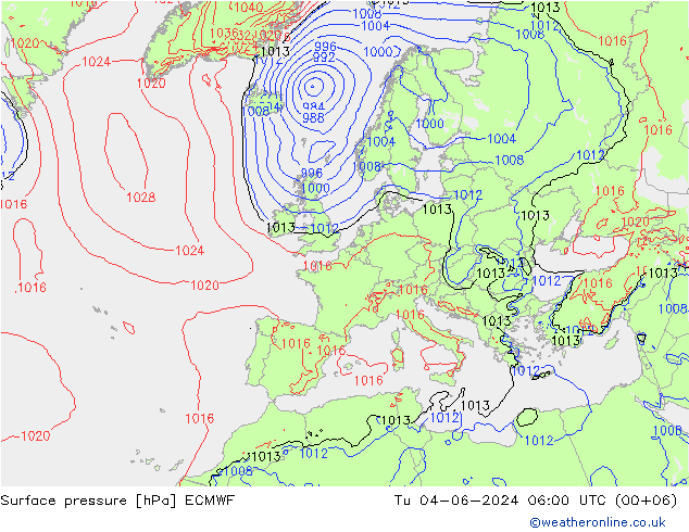 Presión superficial ECMWF mar 04.06.2024 06 UTC