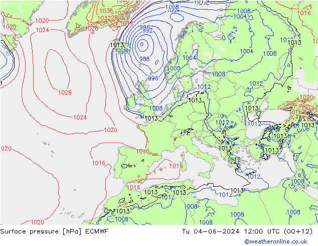 Yer basıncı ECMWF Sa 04.06.2024 12 UTC