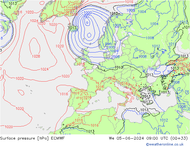 Surface pressure ECMWF We 05.06.2024 09 UTC