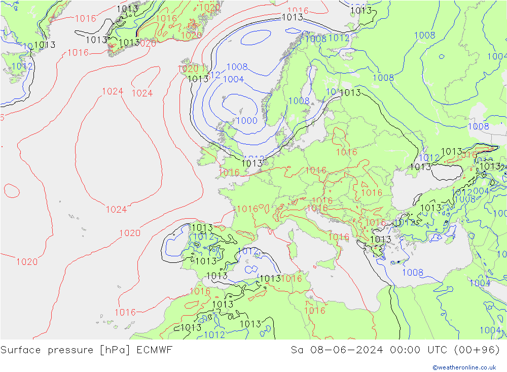 ciśnienie ECMWF so. 08.06.2024 00 UTC