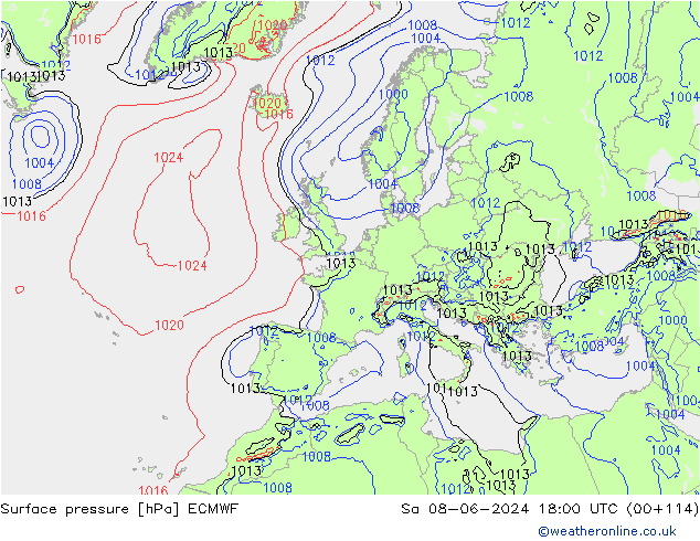 Atmosférický tlak ECMWF So 08.06.2024 18 UTC