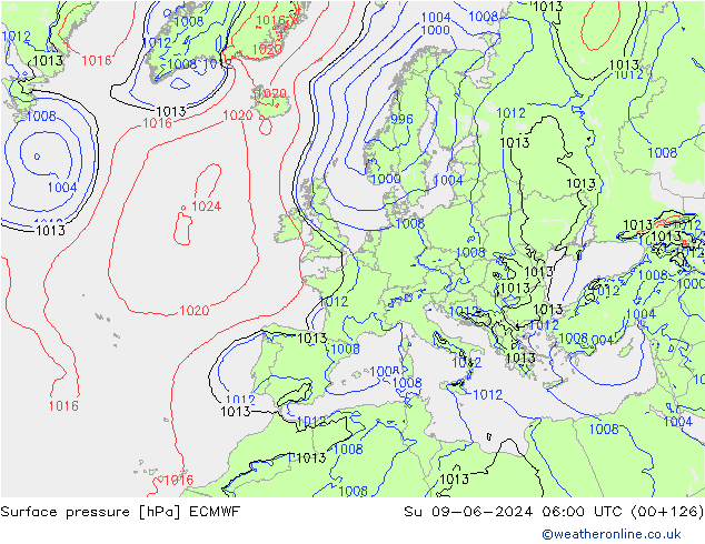 приземное давление ECMWF Вс 09.06.2024 06 UTC