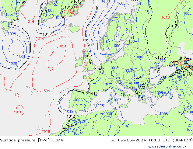 Surface pressure ECMWF Su 09.06.2024 18 UTC