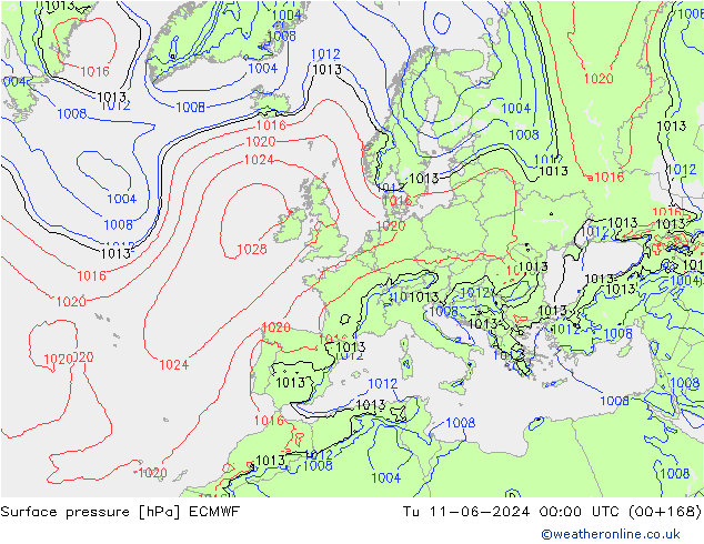 pressão do solo ECMWF Ter 11.06.2024 00 UTC