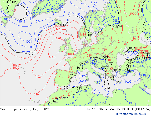 Bodendruck ECMWF Di 11.06.2024 06 UTC