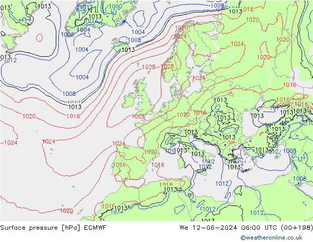 Bodendruck ECMWF Mi 12.06.2024 06 UTC