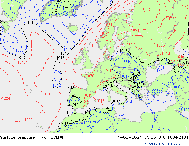 Pressione al suolo ECMWF ven 14.06.2024 00 UTC