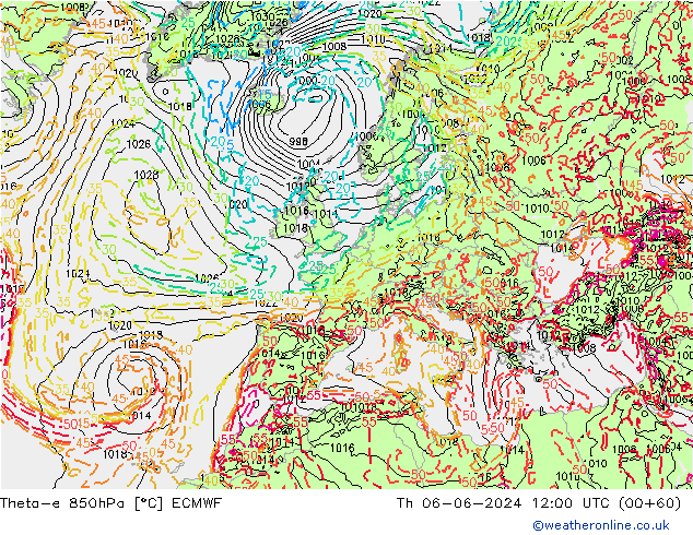 Theta-e 850hPa ECMWF do 06.06.2024 12 UTC