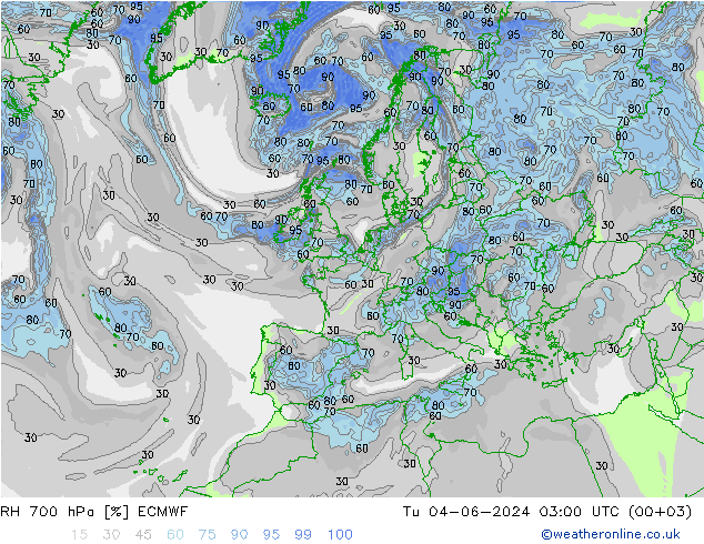 RH 700 hPa ECMWF Tu 04.06.2024 03 UTC