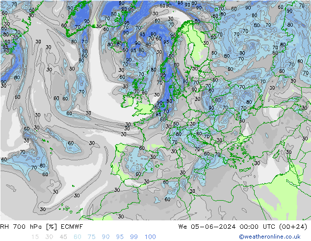 Humidité rel. 700 hPa ECMWF mer 05.06.2024 00 UTC