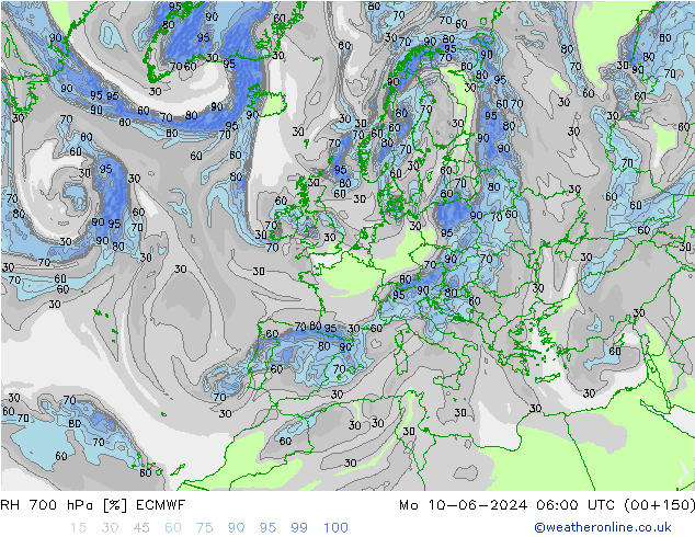 RH 700 hPa ECMWF Mo 10.06.2024 06 UTC