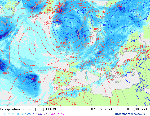 Precipitation accum. ECMWF Fr 07.06.2024 00 UTC