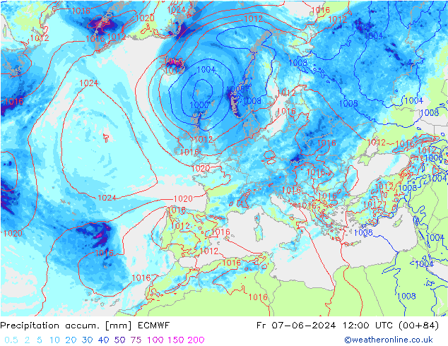 Nied. akkumuliert ECMWF Fr 07.06.2024 12 UTC