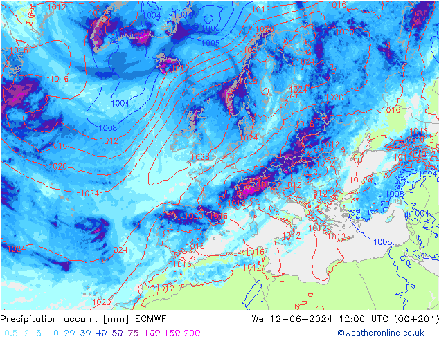 Précipitation accum. ECMWF mer 12.06.2024 12 UTC