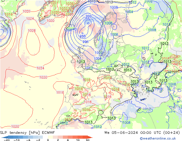 SLP tendency ECMWF St 05.06.2024 00 UTC