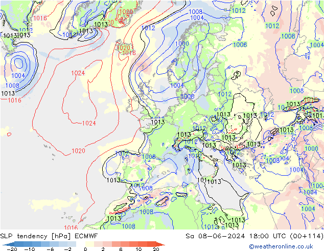 SLP tendency ECMWF So 08.06.2024 18 UTC