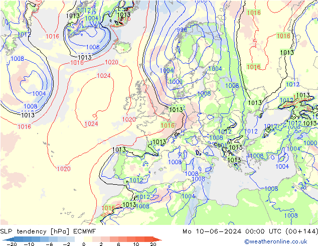 тенденция давления ECMWF пн 10.06.2024 00 UTC