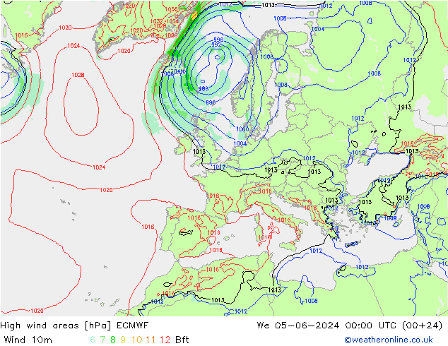 High wind areas ECMWF We 05.06.2024 00 UTC