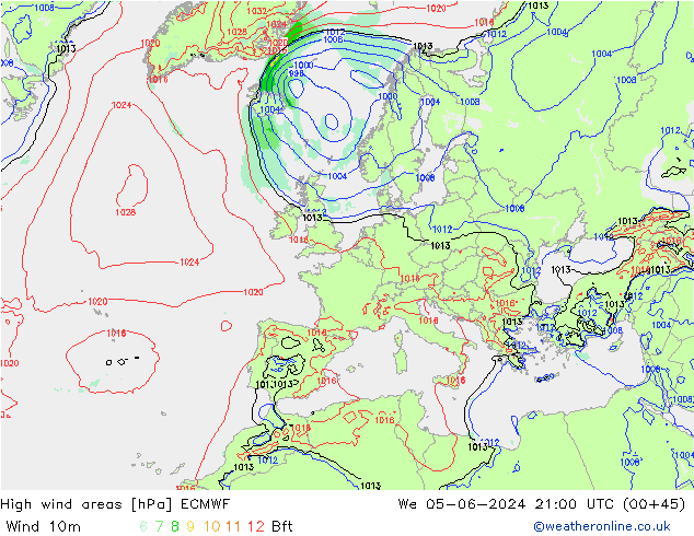 High wind areas ECMWF mié 05.06.2024 21 UTC