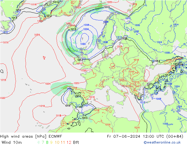 High wind areas ECMWF ven 07.06.2024 12 UTC