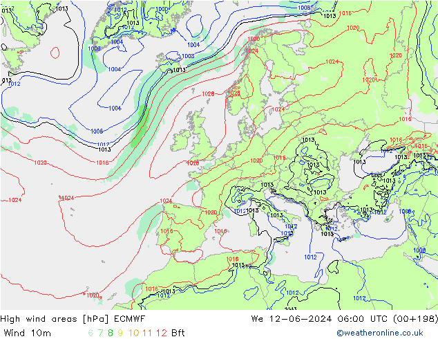 High wind areas ECMWF  12.06.2024 06 UTC