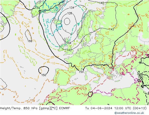 Géop./Temp. 850 hPa ECMWF mar 04.06.2024 12 UTC