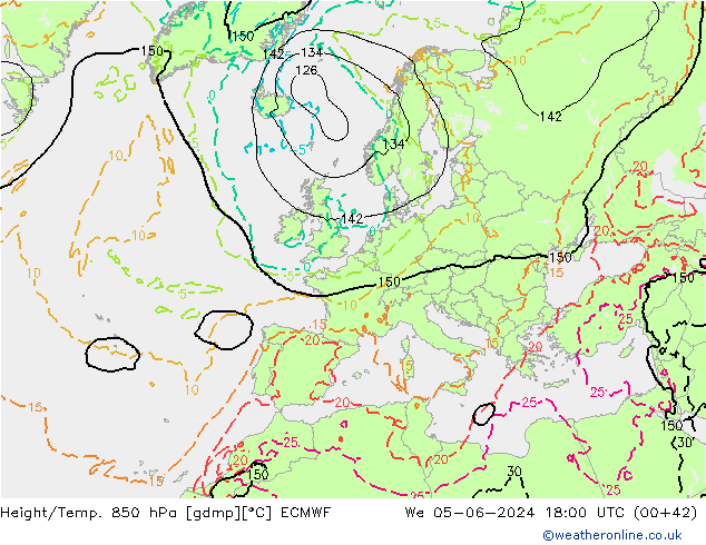 Z500/Rain (+SLP)/Z850 ECMWF We 05.06.2024 18 UTC