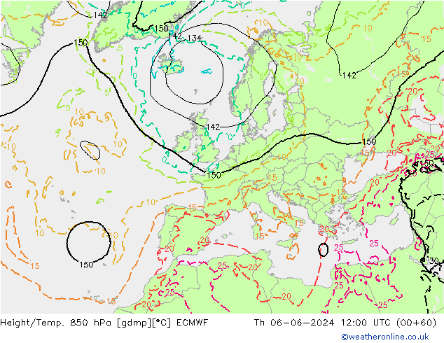 Z500/Rain (+SLP)/Z850 ECMWF Th 06.06.2024 12 UTC