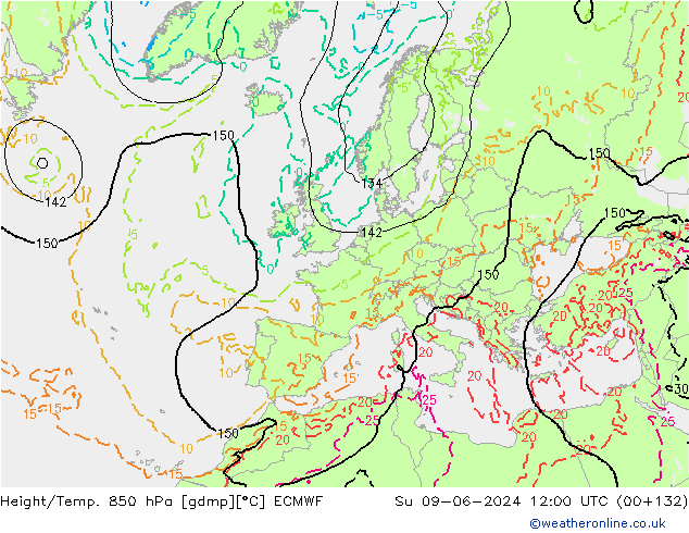 Z500/Rain (+SLP)/Z850 ECMWF Su 09.06.2024 12 UTC