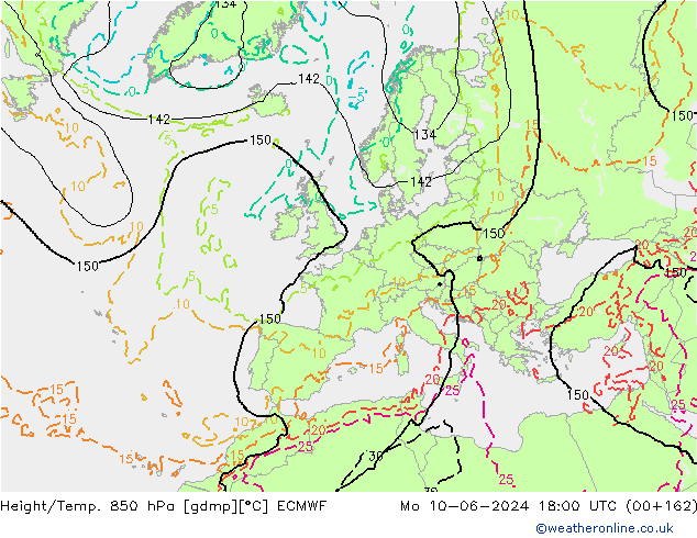 Height/Temp. 850 hPa ECMWF Po 10.06.2024 18 UTC