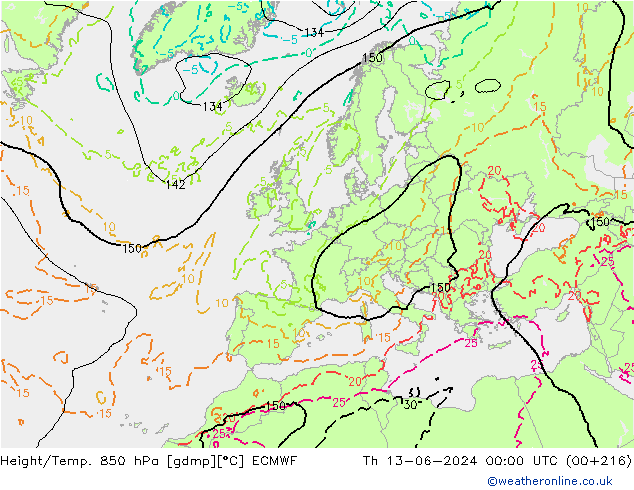 Height/Temp. 850 hPa ECMWF  13.06.2024 00 UTC