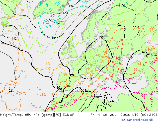 Height/Temp. 850 hPa ECMWF Sex 14.06.2024 00 UTC